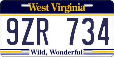 WV license plate 9ZR734