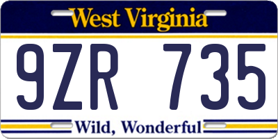 WV license plate 9ZR735