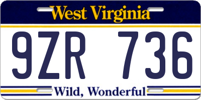 WV license plate 9ZR736