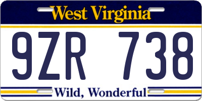 WV license plate 9ZR738