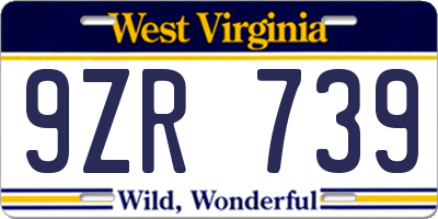 WV license plate 9ZR739