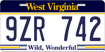 WV license plate 9ZR742