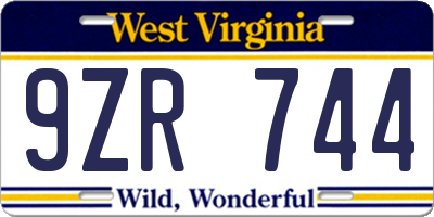 WV license plate 9ZR744