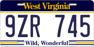WV license plate 9ZR745