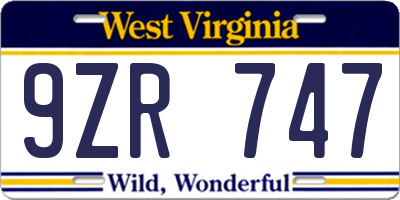 WV license plate 9ZR747