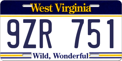 WV license plate 9ZR751