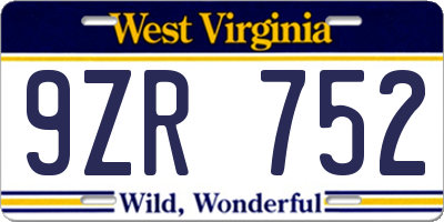 WV license plate 9ZR752