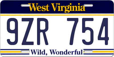 WV license plate 9ZR754