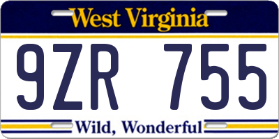 WV license plate 9ZR755