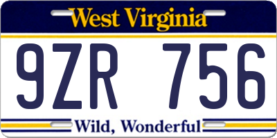 WV license plate 9ZR756