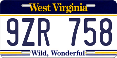 WV license plate 9ZR758