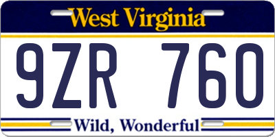WV license plate 9ZR760