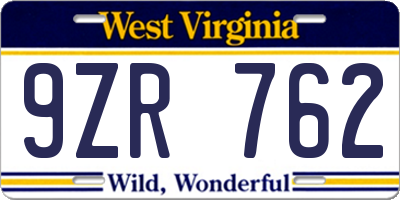 WV license plate 9ZR762