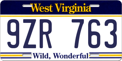 WV license plate 9ZR763