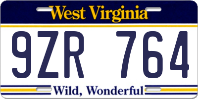 WV license plate 9ZR764