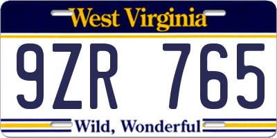 WV license plate 9ZR765