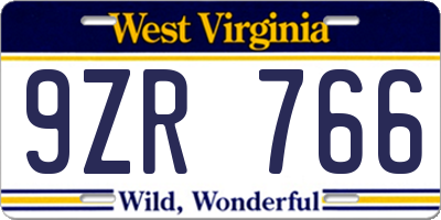 WV license plate 9ZR766