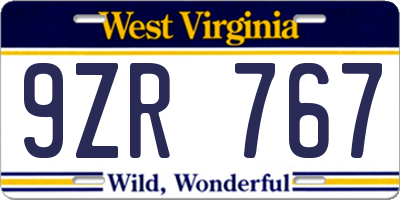 WV license plate 9ZR767