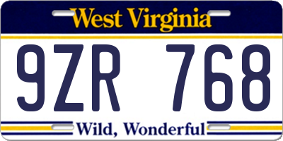 WV license plate 9ZR768