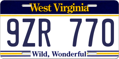 WV license plate 9ZR770