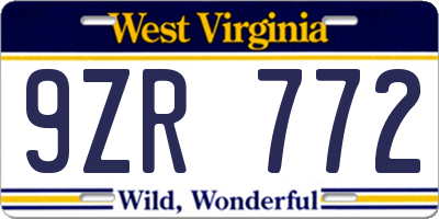 WV license plate 9ZR772