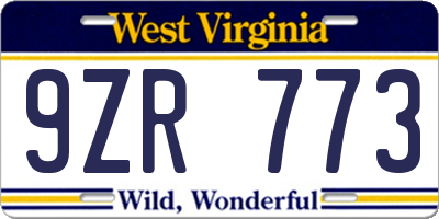 WV license plate 9ZR773