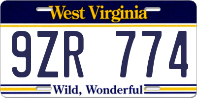 WV license plate 9ZR774