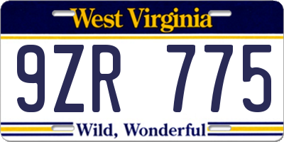 WV license plate 9ZR775