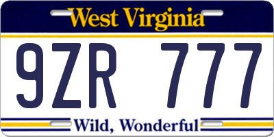 WV license plate 9ZR777