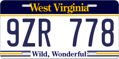 WV license plate 9ZR778