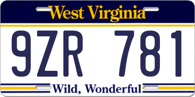 WV license plate 9ZR781