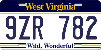 WV license plate 9ZR782