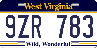 WV license plate 9ZR783