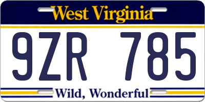 WV license plate 9ZR785