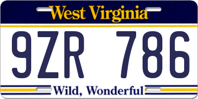 WV license plate 9ZR786