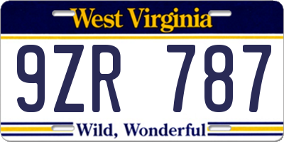 WV license plate 9ZR787