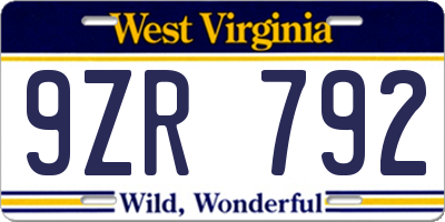 WV license plate 9ZR792