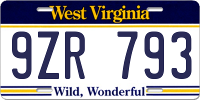WV license plate 9ZR793
