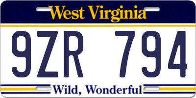 WV license plate 9ZR794