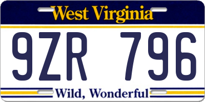 WV license plate 9ZR796