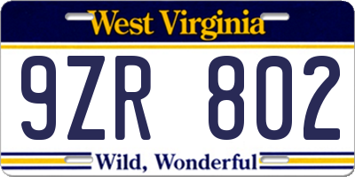 WV license plate 9ZR802
