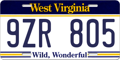 WV license plate 9ZR805