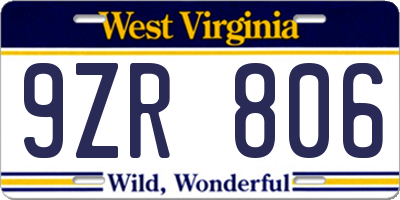WV license plate 9ZR806
