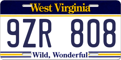 WV license plate 9ZR808