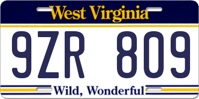 WV license plate 9ZR809