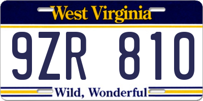 WV license plate 9ZR810