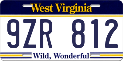 WV license plate 9ZR812