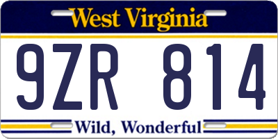 WV license plate 9ZR814