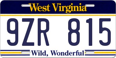 WV license plate 9ZR815