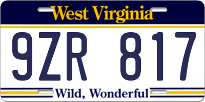 WV license plate 9ZR817